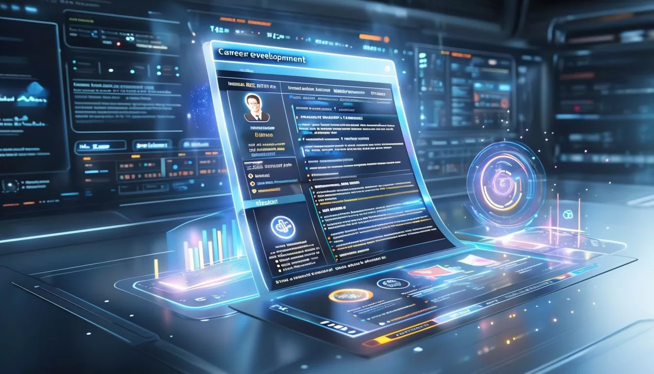 Futuristic AI Interface Enhancing Career Development Resumes