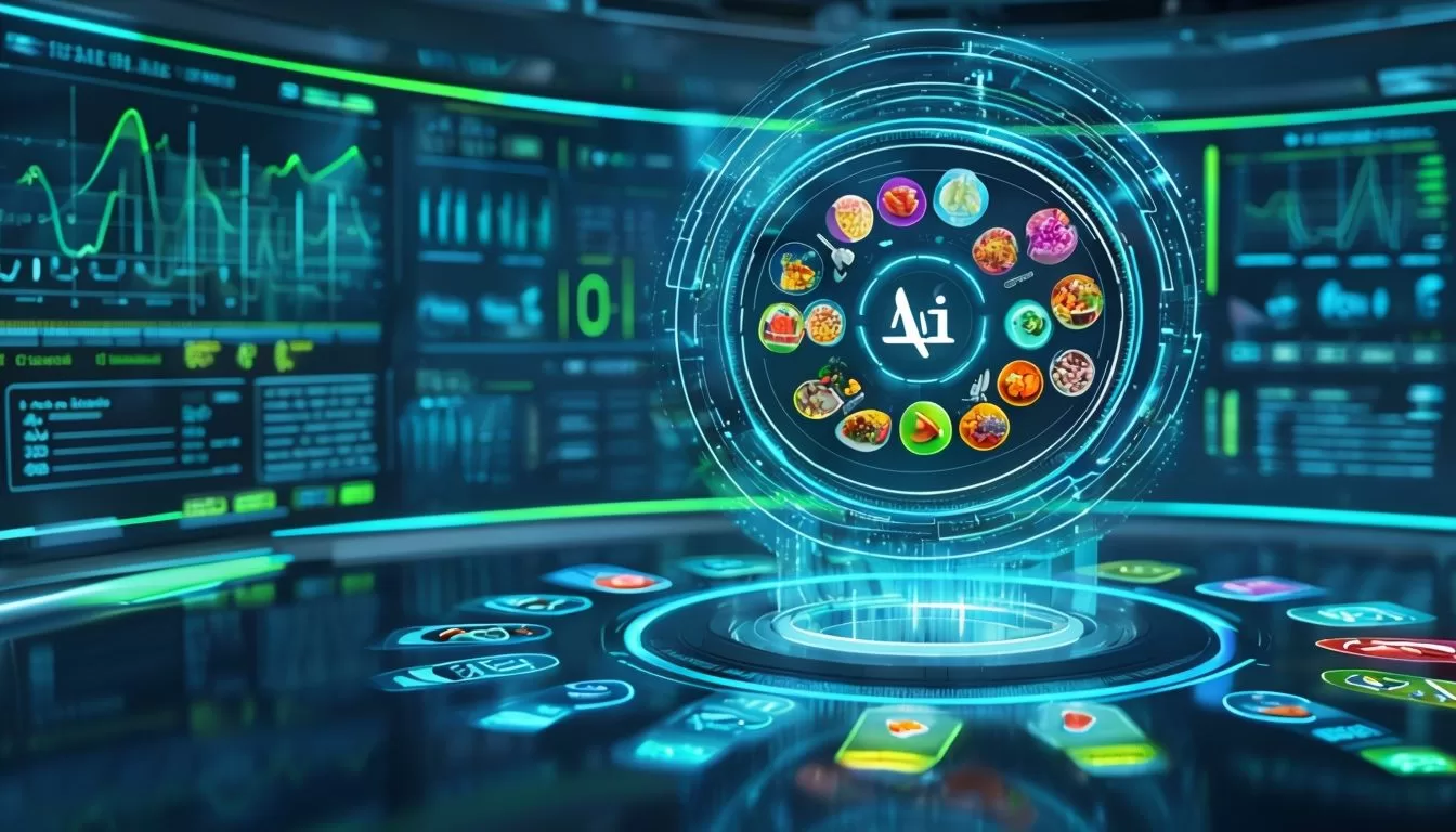 Futuristic AI Nutrition Interface Analyzing Personalized Diet Data