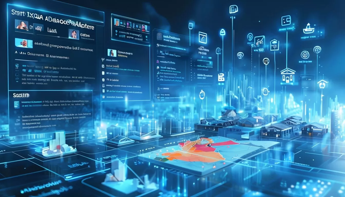 Futuristic AI Real Estate Dashboard In Vibrant Digital Landscape