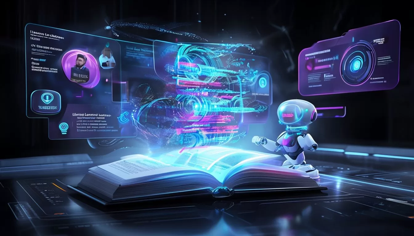 Futuristic AI Workspace With Holographic Learning Modules